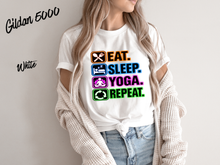 Load image into Gallery viewer, Eat Sleep Yoga Repeat T-Shirt | Yoga Lover Shirt | Funny Yoga Tee | Yogi Gift | Yoga Instructor Shirt | Fitness Workout Tee