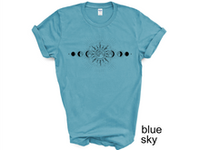 Load image into Gallery viewer, Celestial T-Shirt, Moon Phase T-shirt, Boho Mystical Moon And Sun Tee, Boho Moon Outfit, Spiritual Moon Women Clothing Gifts