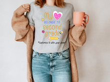 Load image into Gallery viewer, Teacher My Love Belongs to second grade T-Shirt, Gift for Teacher, Funny Teacher Shirt, Friyay Teacher Shirt, Teacher Team Tee