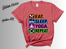 Load image into Gallery viewer, Eat Sleep Yoga Repeat T-Shirt | Yoga Lover Shirt | Funny Yoga Tee | Yogi Gift | Yoga Instructor Shirt | Fitness Workout Tee