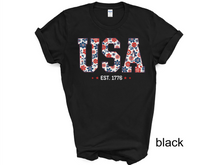 Load image into Gallery viewer, Floral USA Shirt, America Shirt, Fourth of July Shirt,4th of July Tee,Patriotic Shirt,USA Est 1776 Shirt,Girly USA Tee