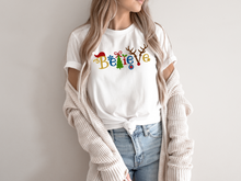 Load image into Gallery viewer, Believe Christmas tshirt, Santa t shirt, Christmas tshirts, Family tshirts.