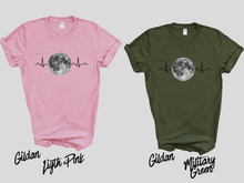 Load image into Gallery viewer, Moon Heartbeat Shirt, Celestial Heartbeat T-Shirt, Moon Lover Tee, Cosmic Graphic Shirt, Astronomy Shirt, Boho Moon Tee, Spiritual Aesthetic Shirt