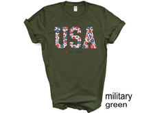 Load image into Gallery viewer, Floral USA Shirt, America Shirt, Fourth of July Shirt,4th of July Tee,Patriotic Shirt,USA Est 1776 Shirt,Girly USA Tee