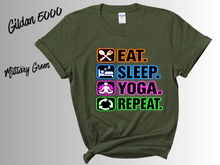Load image into Gallery viewer, Eat Sleep Yoga Repeat T-Shirt | Yoga Lover Shirt | Funny Yoga Tee | Yogi Gift | Yoga Instructor Shirt | Fitness Workout Tee