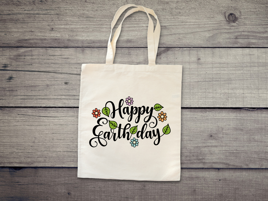 Happy Earth Day Tote. Earth Day Tote, Nature Lover's Tote, Hiking, Love Life, Recycle, Less Plastic
