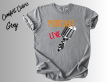 Load image into Gallery viewer, Podcast Live T-Shirt, Podcast Host Shirt, Retro Microphone Tee, Podcaster Gift, Podcast Lover Shirt, Live Podcast Graphic Tee, Unisex