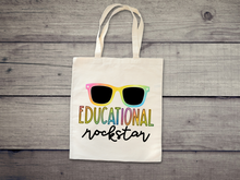 Load image into Gallery viewer, Educational Rock Star Tote. Earth Day Tote, Nature Lover's Tote, Hiking, Love Life, Recycle, Less Plastic