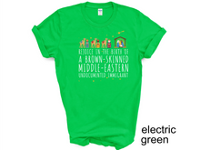 Load image into Gallery viewer, Rejoice In The Birth Of A Brown Skinned Middle Eastern T-Shirt, Christmas t-shirts,