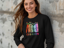 Load image into Gallery viewer, Equal Rights Long Sleeve Shirt, Book Flower, Social Justice Long Sleeve T-Shirt, Equality Peace Love Kindness Shirt, Women Rights.