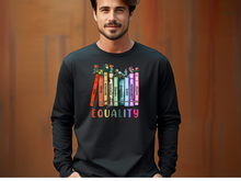 Load image into Gallery viewer, Equal Rights Long Sleeve Shirt, Book Flower, Social Justice Long Sleeve T-Shirt, Equality Peace Love Kindness Shirt, Women Rights.