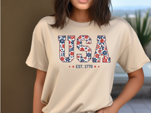 Load image into Gallery viewer, Floral USA Shirt, America Shirt, Fourth of July Shirt,4th of July Tee,Patriotic Shirt,USA Est 1776 Shirt,Girly USA Tee