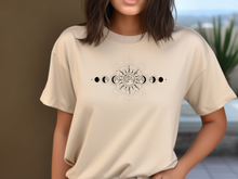 Load image into Gallery viewer, Celestial T-Shirt, Moon Phase T-shirt, Boho Mystical Moon And Sun Tee, Boho Moon Outfit, Spiritual Moon Women Clothing Gifts