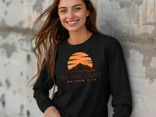 Load image into Gallery viewer, Be The Light Mathew 5 14 Sunburst Vintage Bible Verse Christian Long Sleeve Shirt, Boho Shirt, Sun Shirt, Inspirational Gift
