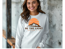 Load image into Gallery viewer, Be The Light Mathew 5 14 Sunburst Vintage Bible Verse Christian Long Sleeve Shirt, Boho Shirt, Sun Shirt, Inspirational Gift