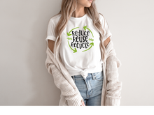 Load image into Gallery viewer, Reduce Reuse Recycle tshirt, Earthy tshirt, Nature Lover's tshirt, Hiking, Love Life, Recycle