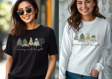 Load image into Gallery viewer, Merry and Bright Trees Long Sleeve Shirt, Women's Christmas Long Sleeve Shirt, Womans Holiday , Christmas Gift, Cute Holiday, Christmas