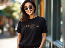 Load image into Gallery viewer, Celestial T-Shirt, Moon Phase T-shirt, Boho Mystical Moon And Sun Tee, Boho Moon Outfit, Spiritual Moon Women Clothing Gifts