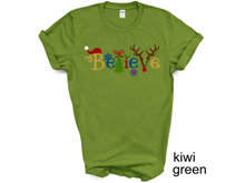 Load image into Gallery viewer, Believe Christmas tshirt, Santa t shirt, Christmas tshirts, Family tshirts.