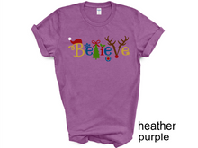 Load image into Gallery viewer, Believe Christmas tshirt, Santa t shirt, Christmas tshirts, Family tshirts.