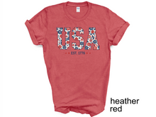Load image into Gallery viewer, Floral USA Shirt, America Shirt, Fourth of July Shirt,4th of July Tee,Patriotic Shirt,USA Est 1776 Shirt,Girly USA Tee