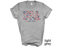 Load image into Gallery viewer, Floral USA Shirt, America Shirt, Fourth of July Shirt,4th of July Tee,Patriotic Shirt,USA Est 1776 Shirt,Girly USA Tee
