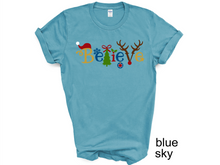 Load image into Gallery viewer, Believe Christmas tshirt, Santa t shirt, Christmas tshirts, Family tshirts.