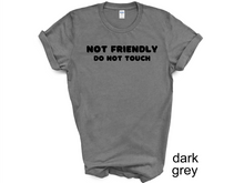 Load image into Gallery viewer, Not Friendly Do Not Touch T-shirt. Adult humor tshirt. Funny tshirt