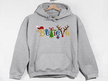 Load image into Gallery viewer, Believe Christmas Hooded Sweatshirt, Santa t shirt, Christmas tshirts, Family tshirts.