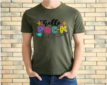 Load image into Gallery viewer, Hello Pre-K tshirt, Back to School tshirt, Teacher's tshirt, Pre K tshirt, Back to School tshirt,