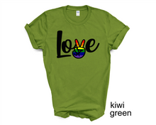 Load image into Gallery viewer, Love, Peace, Pride tshirt, Gay Pride shirt, Pride tshirt, Love is Love, Gay Pride Parade, Unisex tshirts, Pride adult and kids tshirts