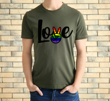 Load image into Gallery viewer, Love, Peace, Pride tshirt, Gay Pride shirt, Pride tshirt, Love is Love, Gay Pride Parade, Unisex tshirts, Pride adult and kids tshirts