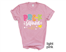 Load image into Gallery viewer, Pre K Squad tshirt, Teacher's tshirts, Teacher's Gifts, Back to School tshirts, Preschool tshirts,