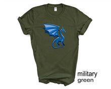 Load image into Gallery viewer, Dragon unisex tshirt. Blue dragon tshirt. Dragon fan tshirt.
