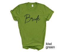 Load image into Gallery viewer, Bride tshirt. Engagement. She said Yes tshirt. Bachelorette party. Wedding day.