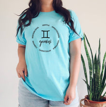 Load image into Gallery viewer, Gemini Zodiac Sign tshirt. Horoscope tshirt. Gemini personality. Zodiac signs.