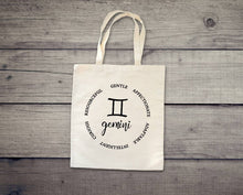 Load image into Gallery viewer, Gemini tote bag. Zodiac signs tote. Horoscope. Gemini personality tote.