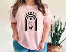 Load image into Gallery viewer, Mystical Moon Phase tshirt. Celestial. Moon and snake.