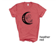 Load image into Gallery viewer, Boho Moon Phase tshirt. Crystals. Mystical. Moon. Crystals lovers.