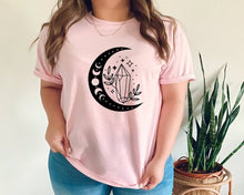 Load image into Gallery viewer, Boho Moon Phase tshirt. Crystals. Mystical. Moon. Crystals lovers.