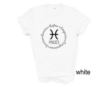 Load image into Gallery viewer, Pisces Zodiac Sign tshirt. Horoscope. Mystical. Pisces personality tshirt.
