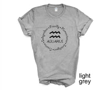 Load image into Gallery viewer, Aquarius Zodiac Sign tshirt. Zodiac signs shirt. Horoscope t shirt.