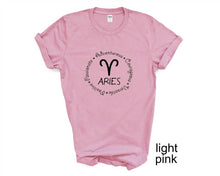 Load image into Gallery viewer, Aries Zodiac Sign tshirt. March April birthdays. Astrology tshirt.
