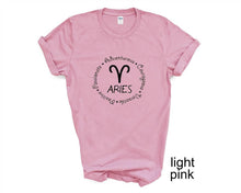 Load image into Gallery viewer, Aries Zodiac Sign tshirt. March April birthdays. Astrology tshirt.