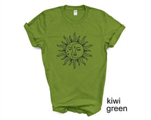 Load image into Gallery viewer, Celestial Sun and Moon tshirt. Mystical. Moon. Sun. Eclipse. Boho.