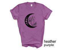 Load image into Gallery viewer, Boho Moon Phase tshirt. Crystals. Mystical. Moon. Crystals lovers.