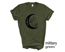Load image into Gallery viewer, Boho Moon Phase tshirt. Crystals. Mystical. Moon. Crystals lovers.