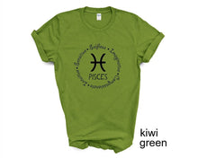 Load image into Gallery viewer, Pisces Zodiac Sign tshirt. Horoscope. Mystical. Pisces personality tshirt.