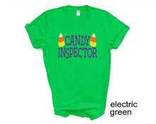 Load image into Gallery viewer, Candy Inspector tshirt, Halloween shirt, Trick or Treat t shirt, Adults Halloween tee,