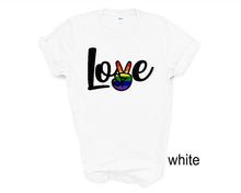 Load image into Gallery viewer, Love, Peace, Pride tshirt, Gay Pride shirt, Pride tshirt, Love is Love, Gay Pride Parade, Unisex tshirts, Pride adult and kids tshirts

